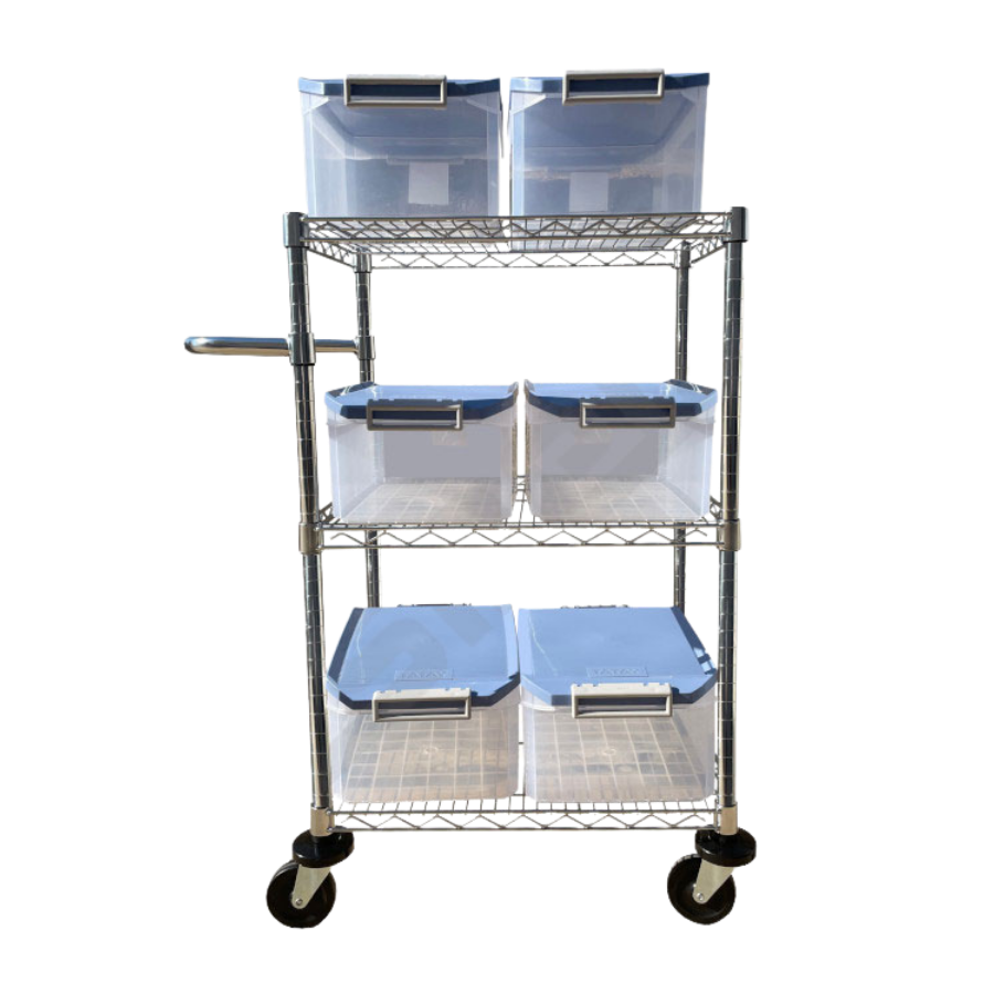 Carro de cromo con cajas plásticas