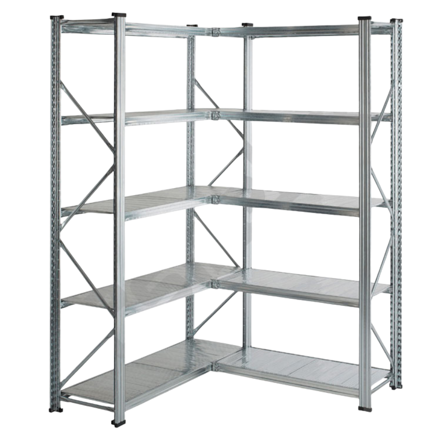 Estanterías metálicas en esquina