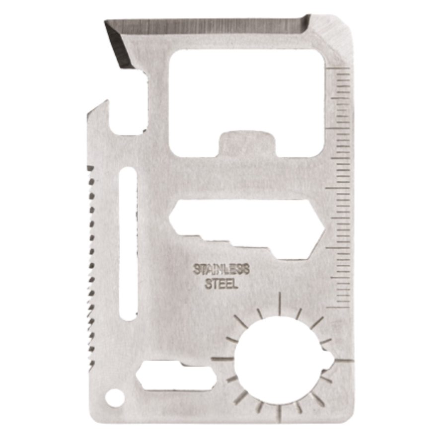 TARJETA DE HERRAMIENTAS DE SUPERVIVENCIA EN BLANCO CON BOLSA