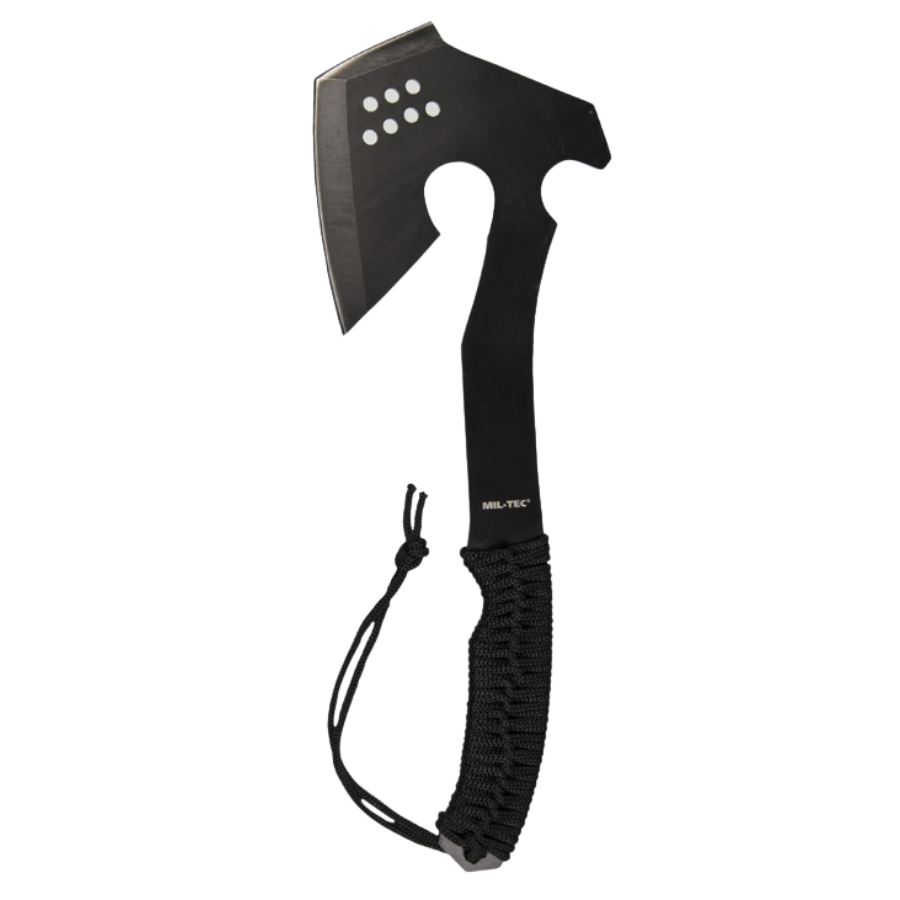 Hacha de paracord negra con funda.