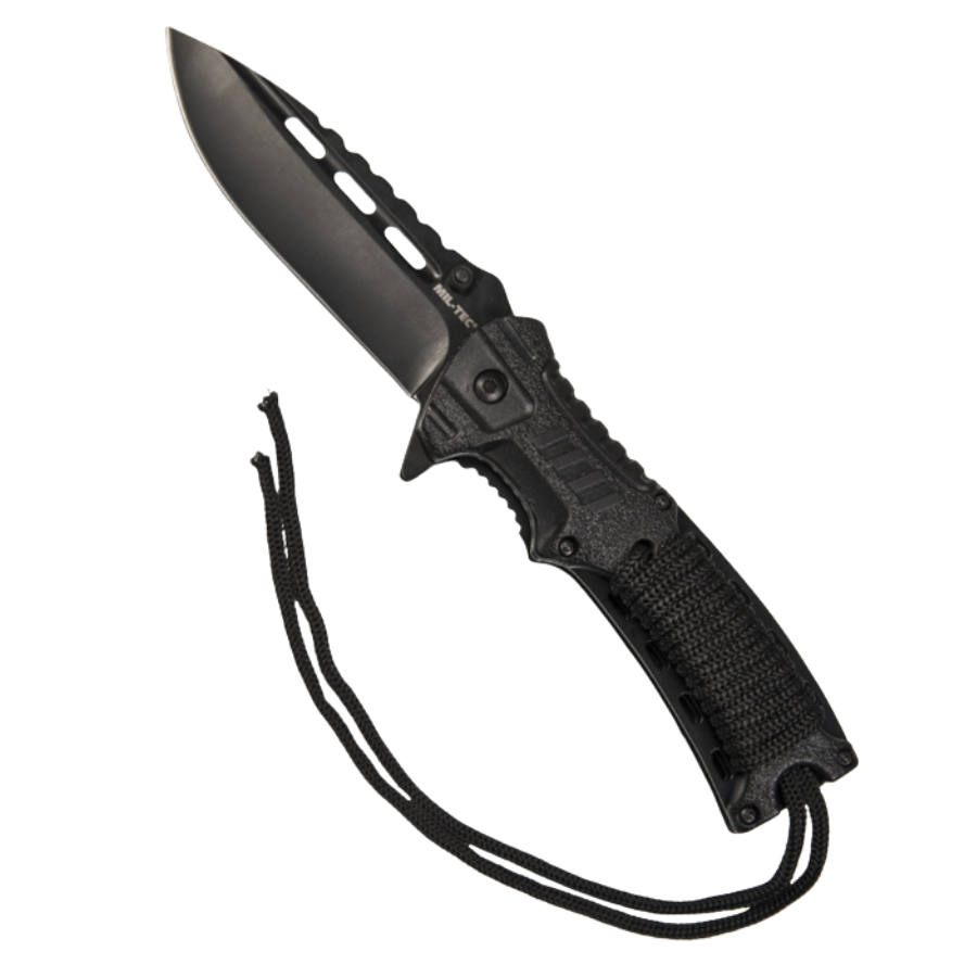 CUCHILLO NEGRO DE UNA MANO CON PARACORD Y ENCIENDER