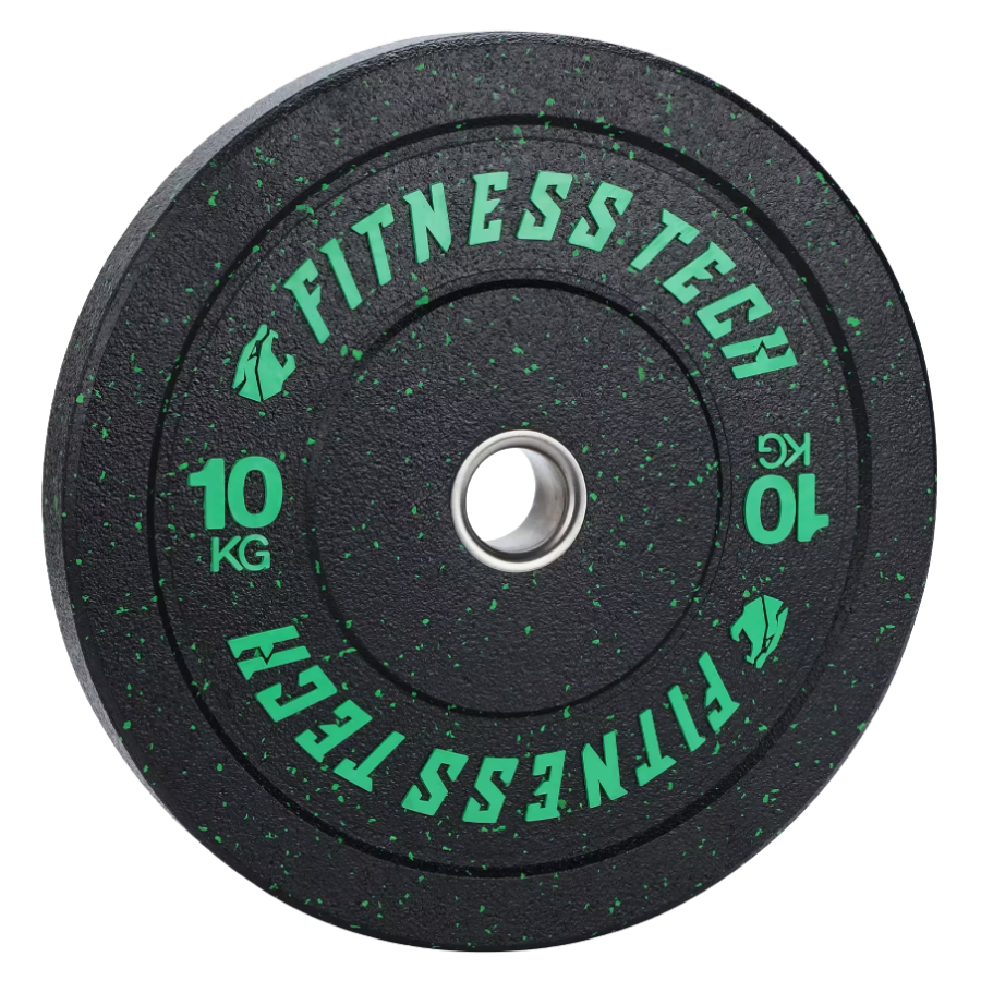 Fitness Tech Disco Bumper Plate Hi Temp Musculación 10kg Verde