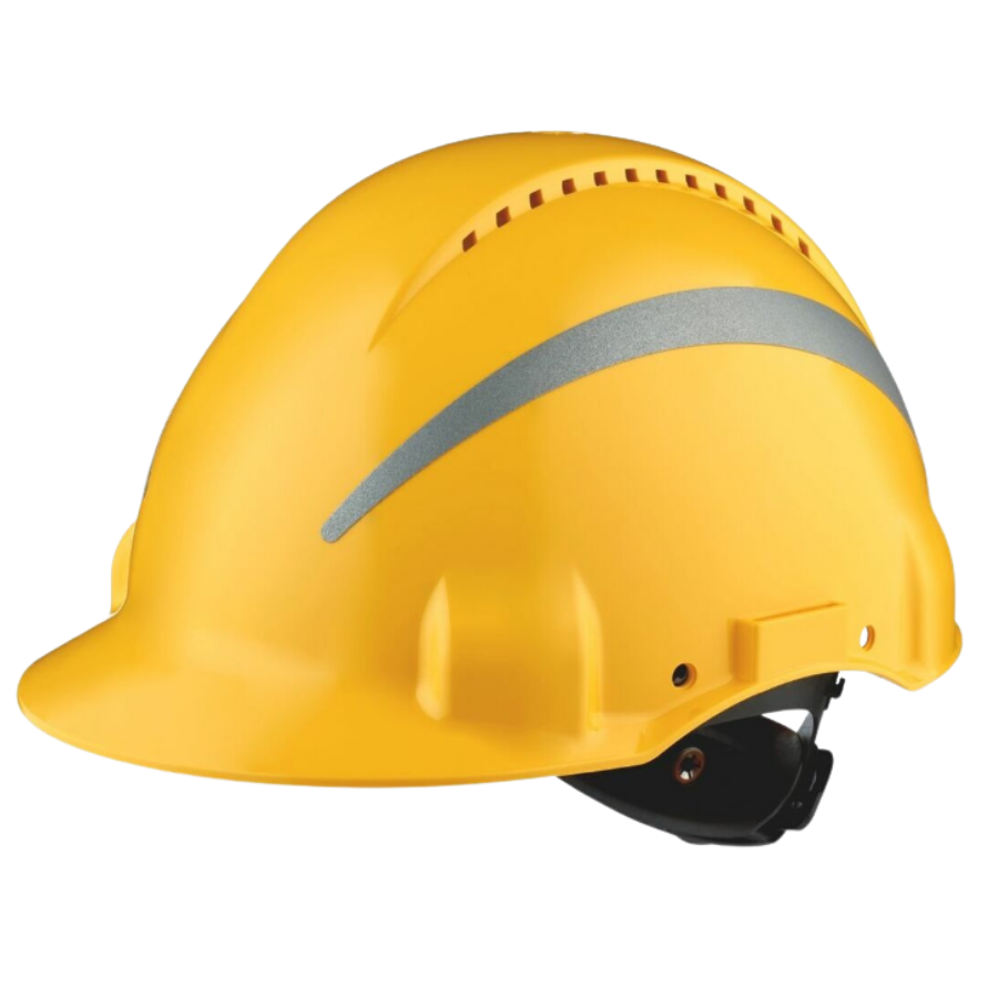 3M™ Casco, Uvicator, con arnés de ruleta, ventilado, reflectante y banda antisudor de plástico, amarillo, G3000NUV-R-GU