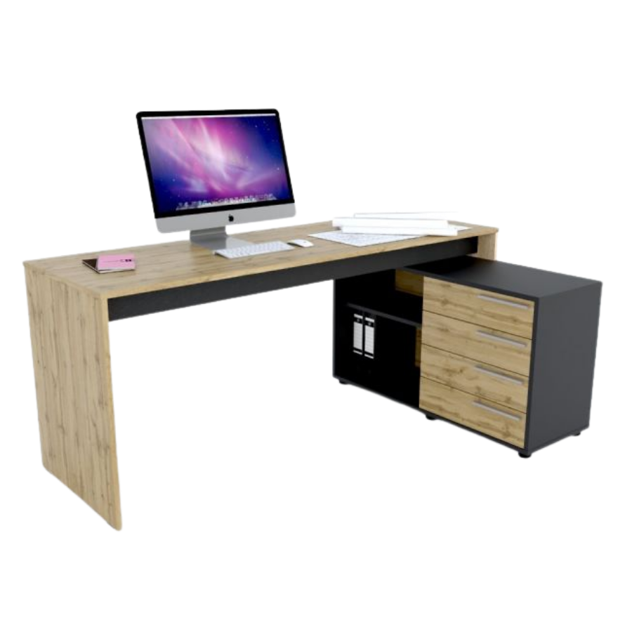ESCRITORIO DE OFICINA MAGNUS MINI A MEDIDA - Esquinero con Cajonera Pequeña y Parte Abierta