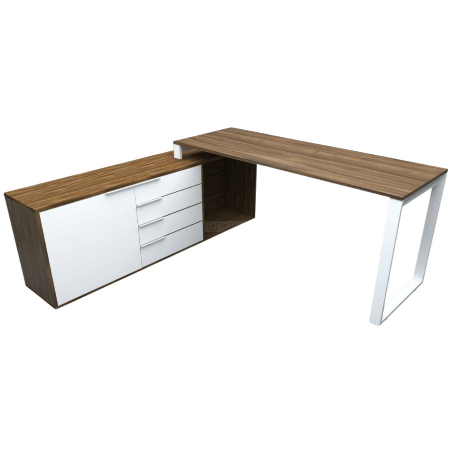 ESCRITORIO VERUS - Moderno con estructura de metal, cómoda y armario con cerradura