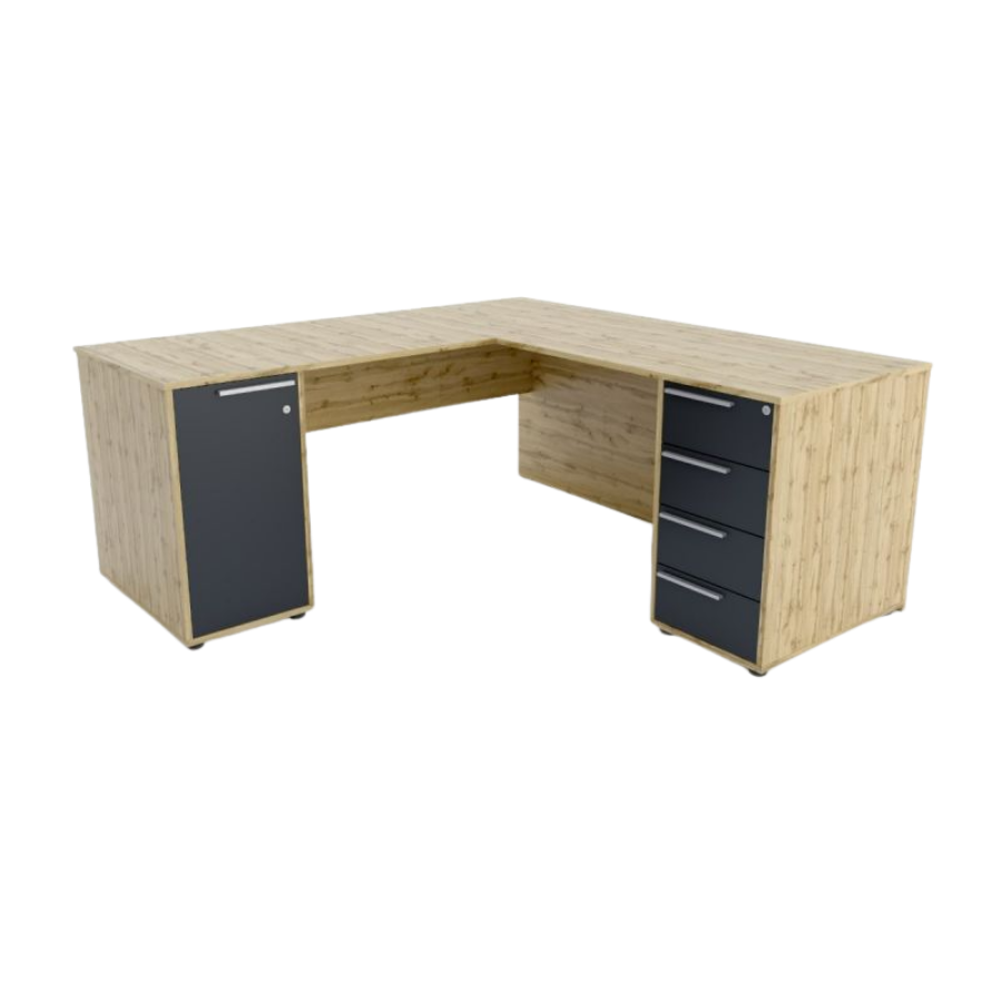 ESCRITORIO ESQUINERO DUO con CAJONERA HECHO A MEDIDA - Escritorio de esquina, con Cajonera y Armario con Cerradura