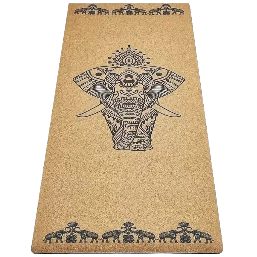 Achamana Tapete de yoga, antideslizante, goma y corcho 5mmx68cmx1,83m - Elefantes