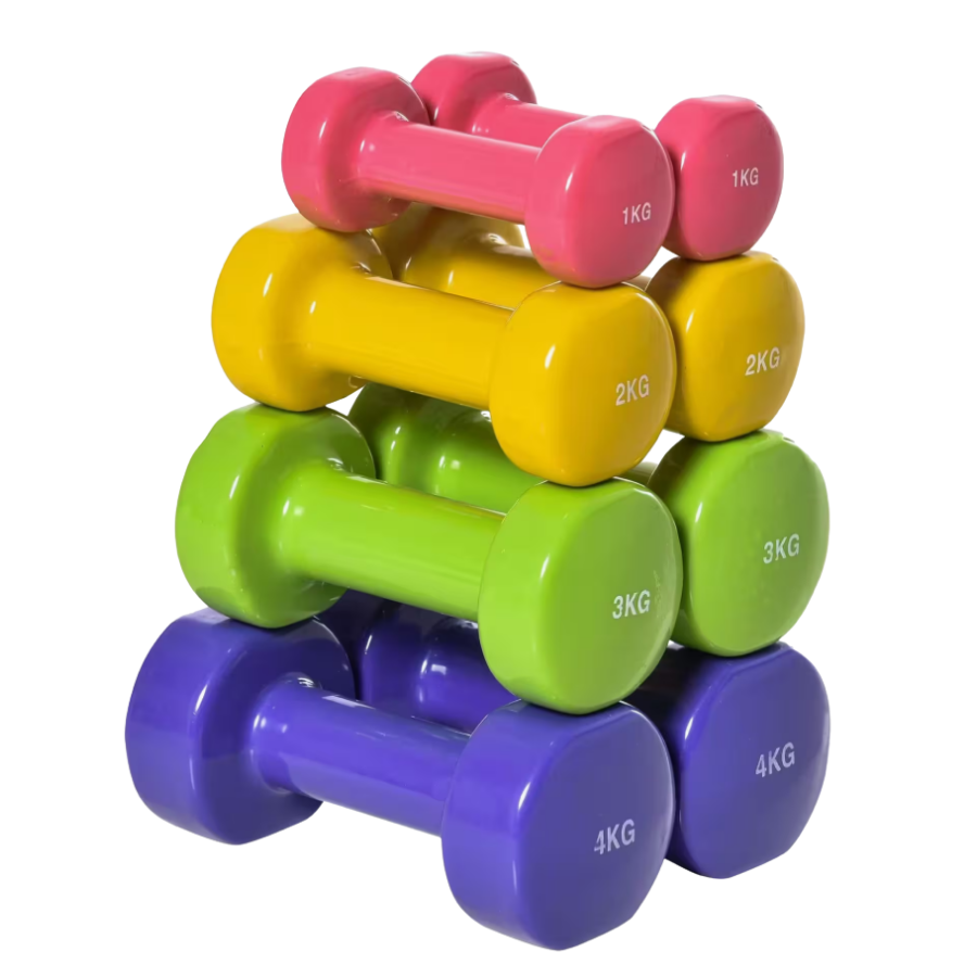 Juego de Mancuernas HOMCOM Ø9x19 cm Morado, Verde, Amarillo, Rosado