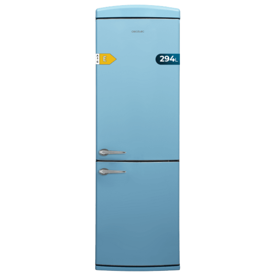 Bolero CoolMarket Combi Origin 294 Blue E Frigorífico Retro de 294 L de capacidad,190cm de alto y 60 de ancho, clase E, Total No Frost, Multi Cooling, Ultra Fresh, Convertible Box, Multi Air Flow, Fast Freezing, Modo Eco, Botellero y Alarma en puerta.