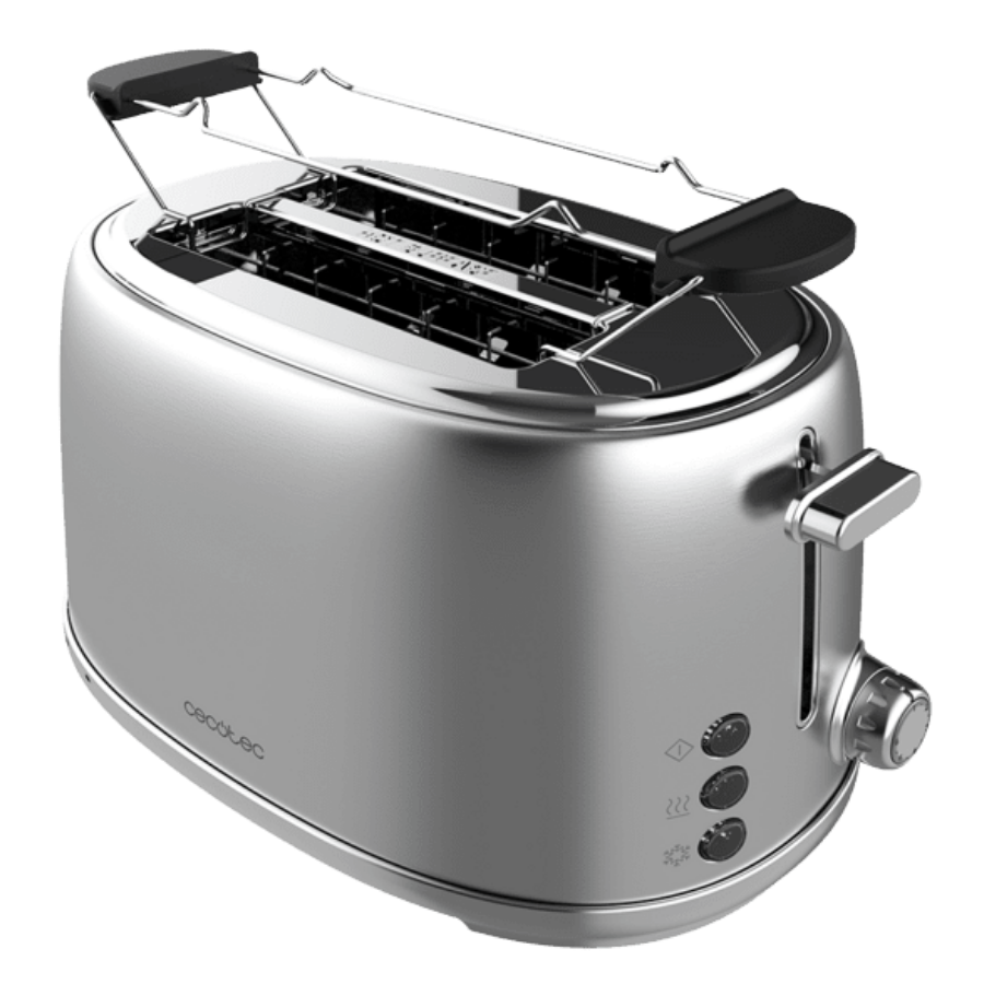 Toast&Taste 1000 Retro Double Inox Tostadora de acero con 2 ranuras anchas cortas y con capacidad para 2 tostadas.