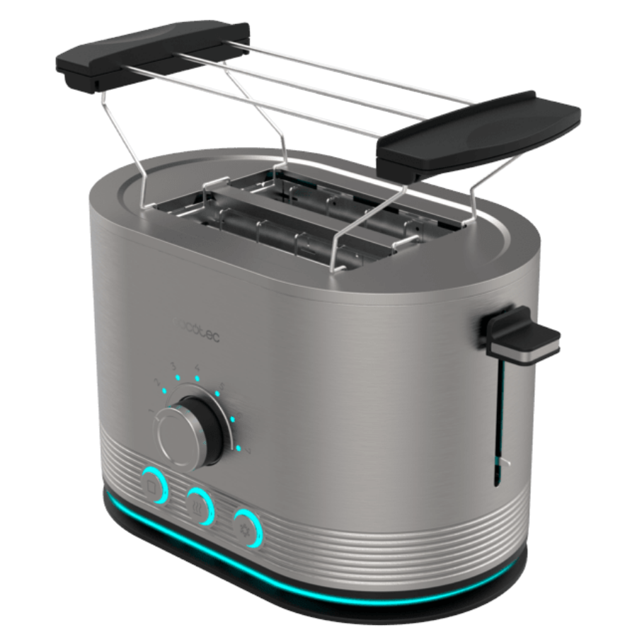 Shine&Toast Double Tostador vertical de acero con doble ranura corta y anillo luminoso con capacidad para 2 tostadas