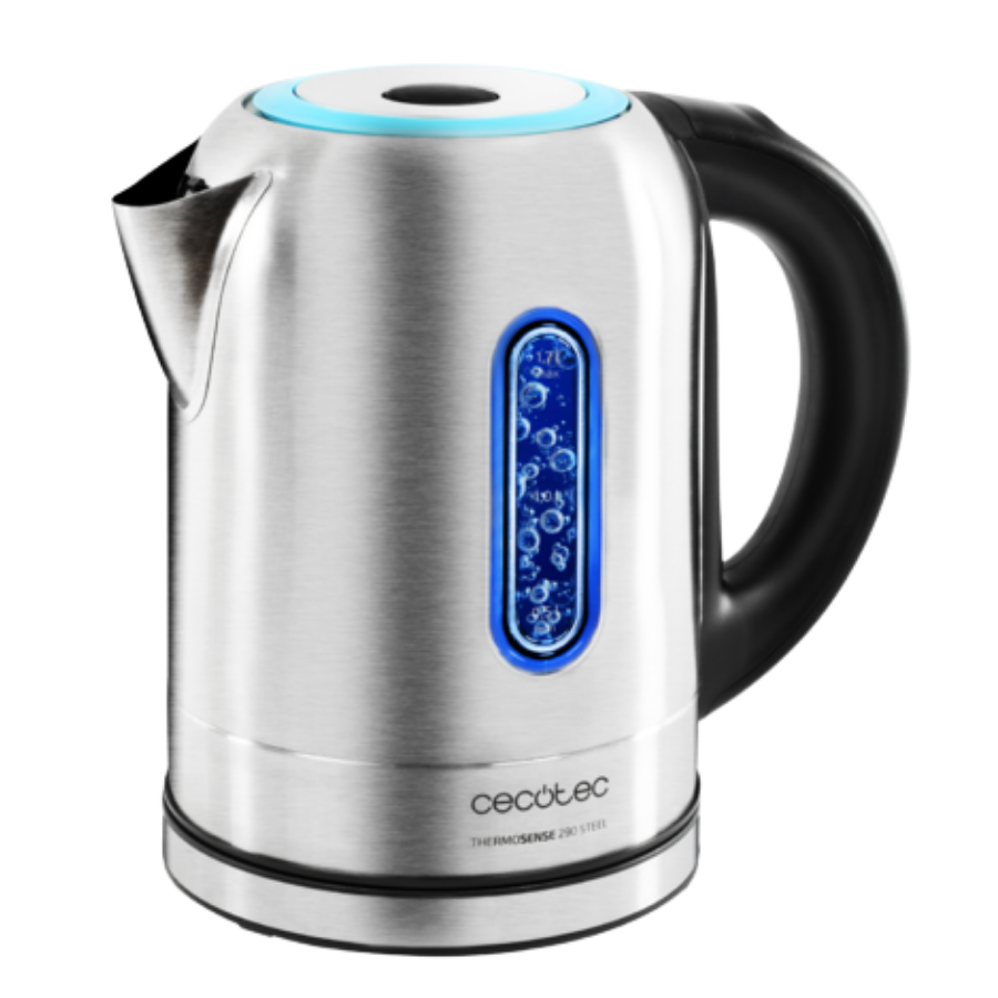 ThermoSense 290 Steel. Hervidor de Agua Eléctrico de 1,7 litros, Libre de BPA, 2200 W de Potencia, Base 360º