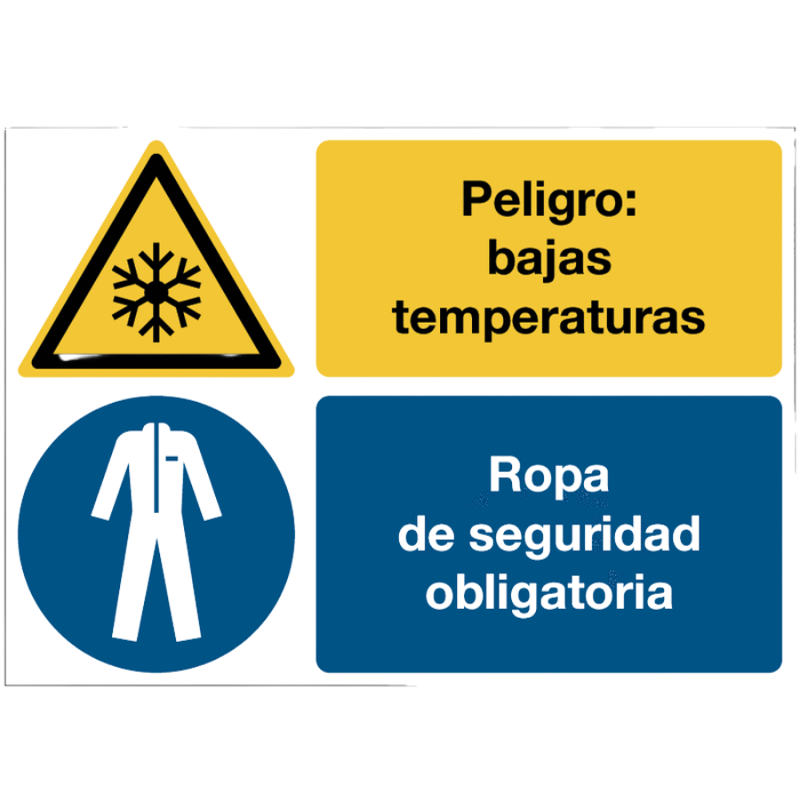 Señal ISO 7010 Peligro bajas temperaturas - Ropa de seguridad obligatoria