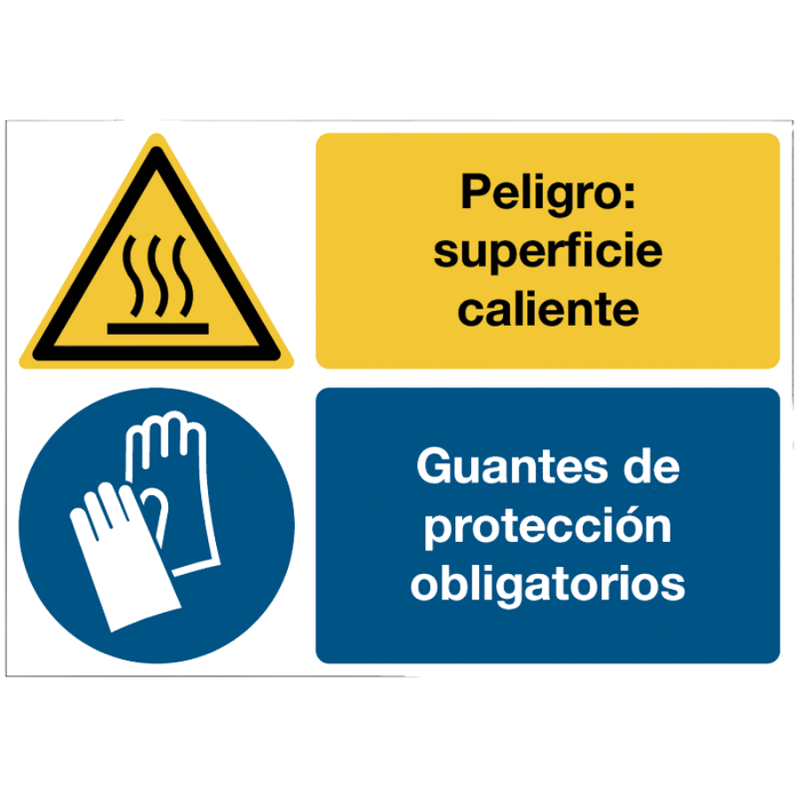 Señal ISO 7010 Peligro superficies calientes - Guantes de protección obligatorios