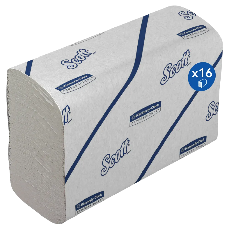 Scott® Essential™ Toallas secamanos 6609: toallas secamanos de papel plegadas, 16 paquetes x 220 unidades