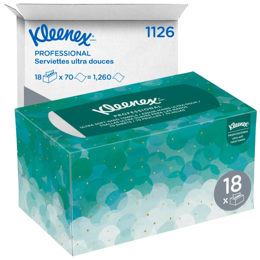 Kleenex® Ultra Soft Pop Up Toallas de Manos Entrelazadas 1126, 18 Cajas de 70 Hojas de Papel