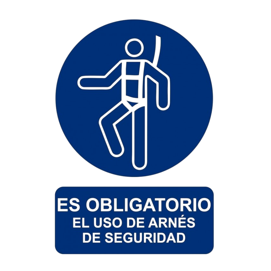 SEÑAL OBLIG EL USO DE ARNES DE SEGURIDAD PVC 0,7mm 210X300mm
