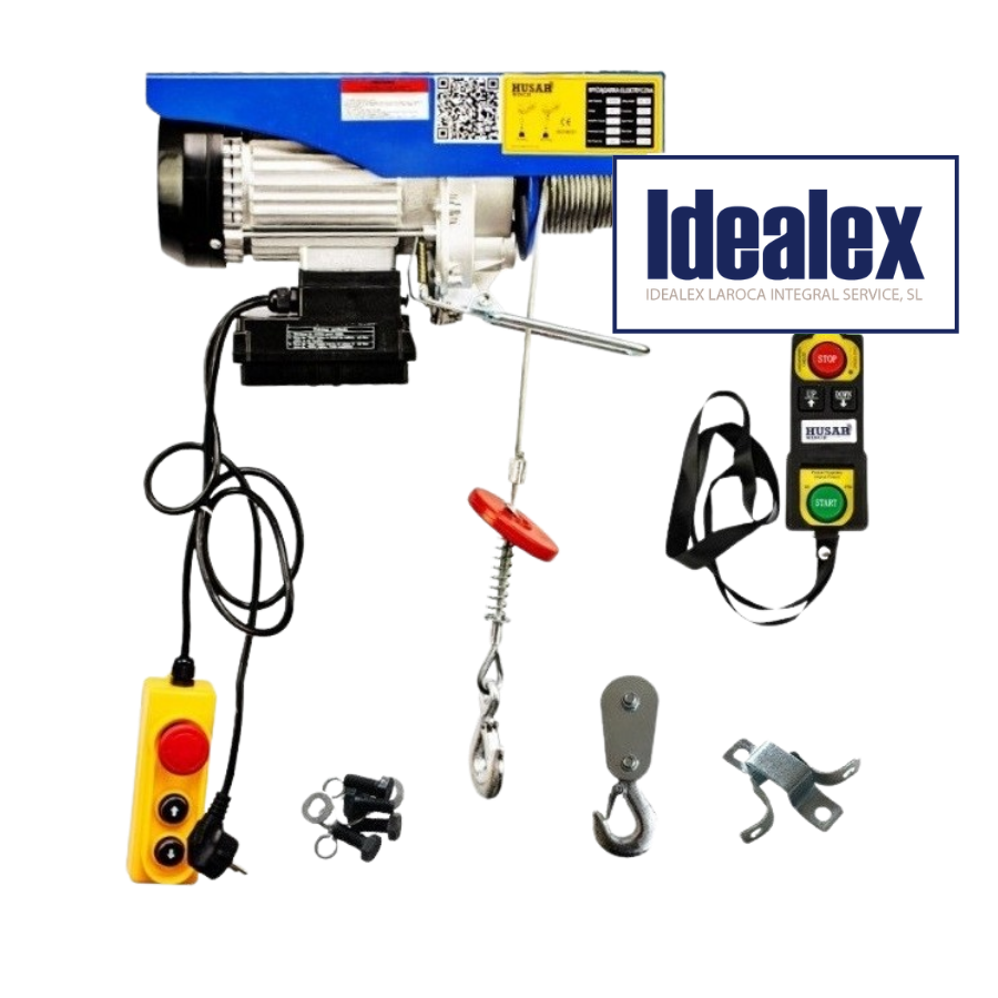Polipasto Eléctrico de Cable 150/300 Kilos 18/9 Metros con Mando Inalámbrico 220 Vol. 4 Funciones